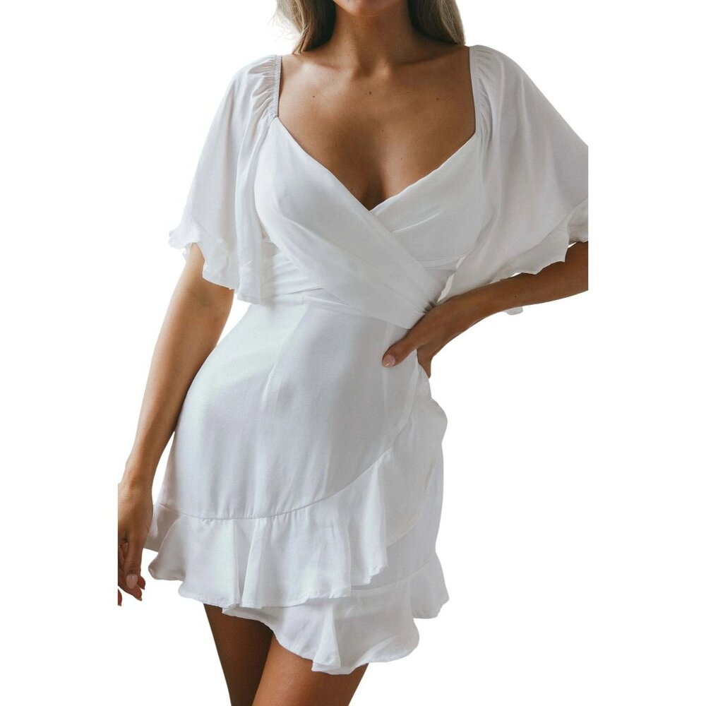 Selfie Leslie Hand In Mine Ruffle Hem Dress Size Large White Feminine Minimalist